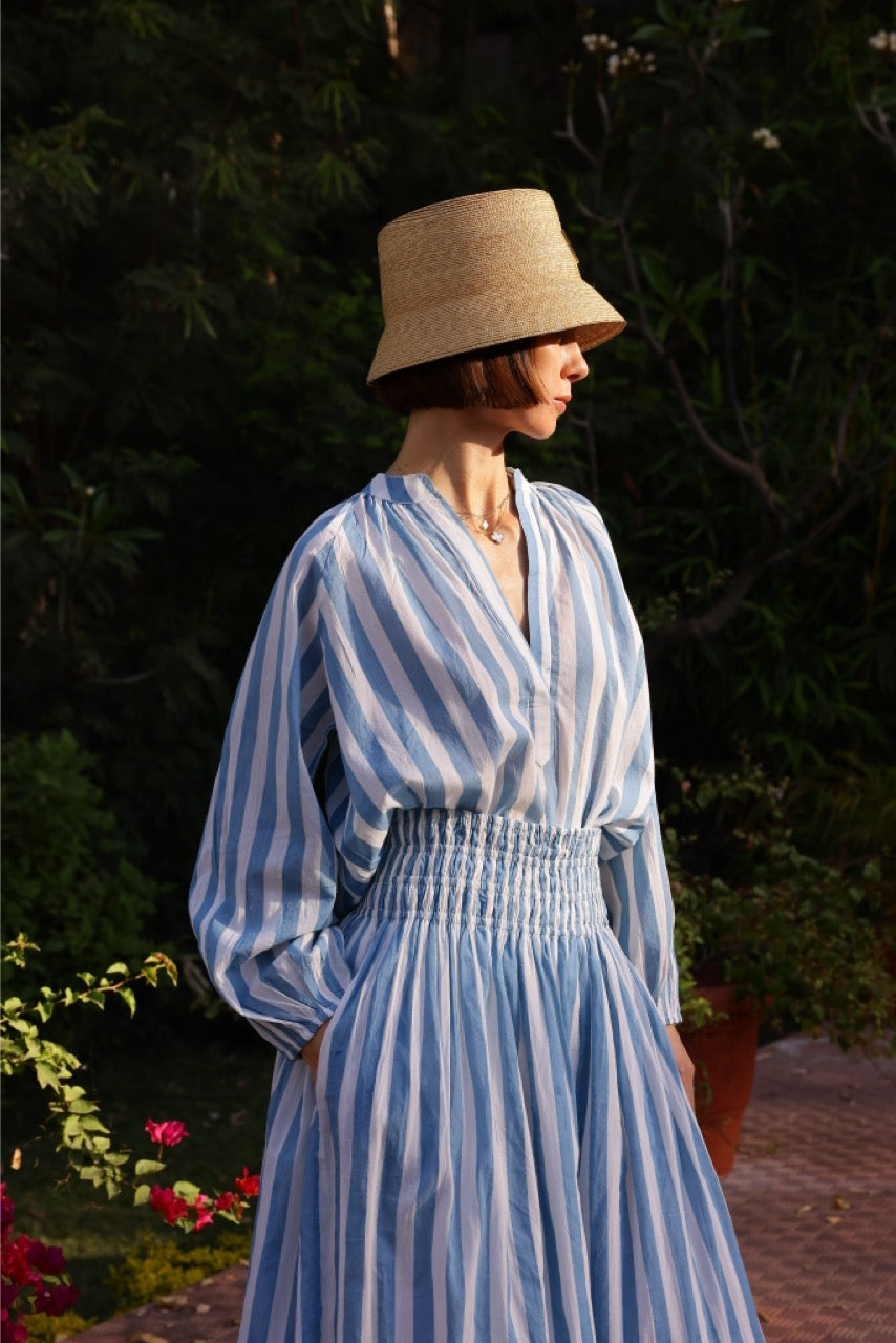 Porto Popover Top in Blue Stripe
