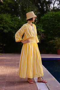Porto Popover Top in Yellow Stripe