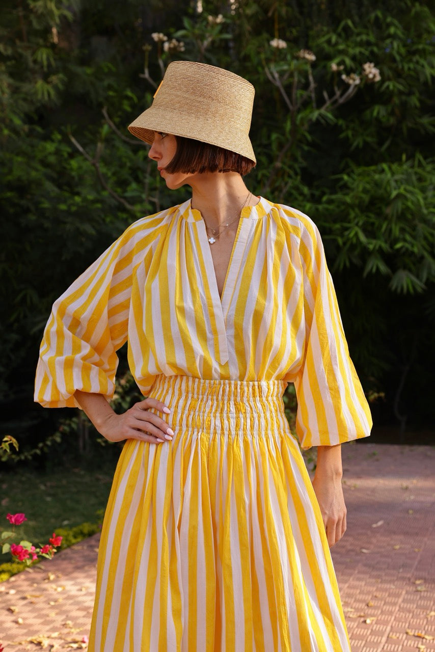 Porto Popover Top in Yellow Stripe | Over The Moon