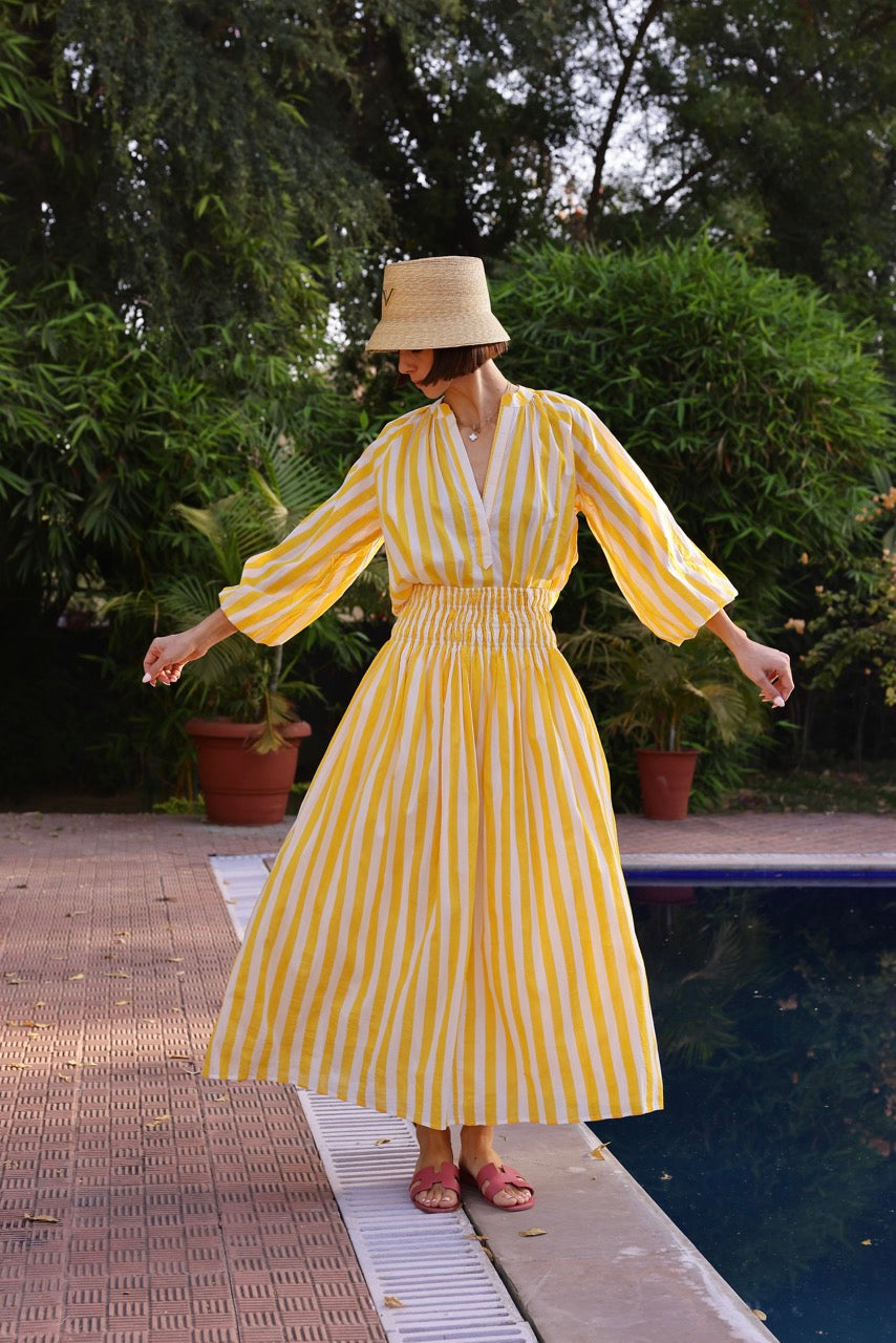 Porto Popover Top in Yellow Stripe