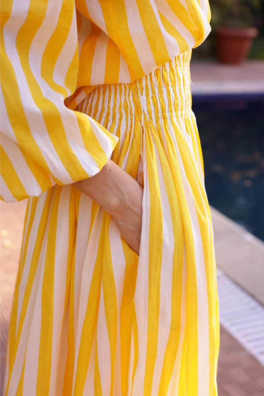 Porto Popover Top in Yellow Stripe | Over The Moon