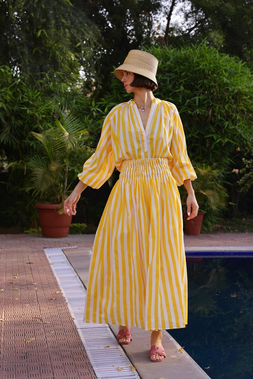 Porto Popover Top in Yellow Stripe