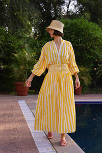Porto Popover Top in Yellow Stripe