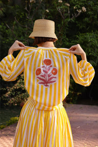 Porto Popover Top in Yellow Stripe