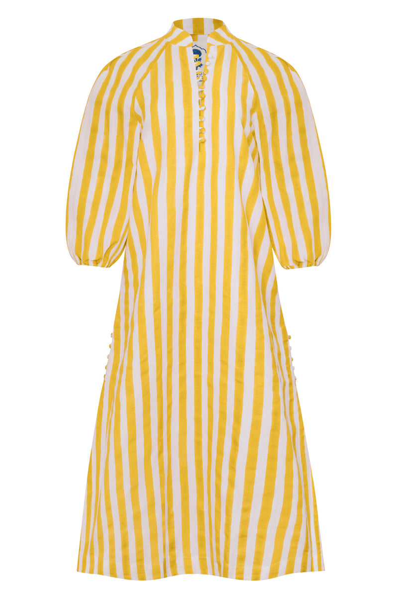 Positano Striped Caftan in Yellow Stripes