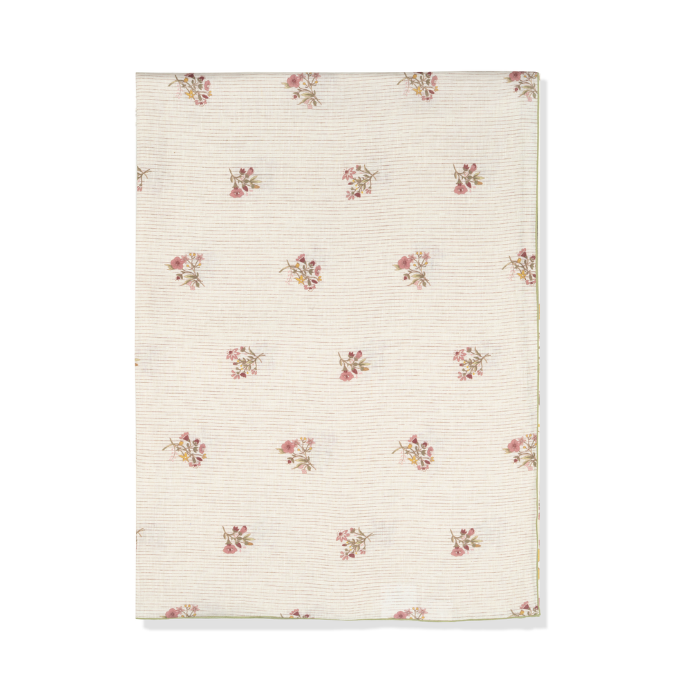 Scarlet Flax & Field Posy Pinstripe Printed Tablecloth