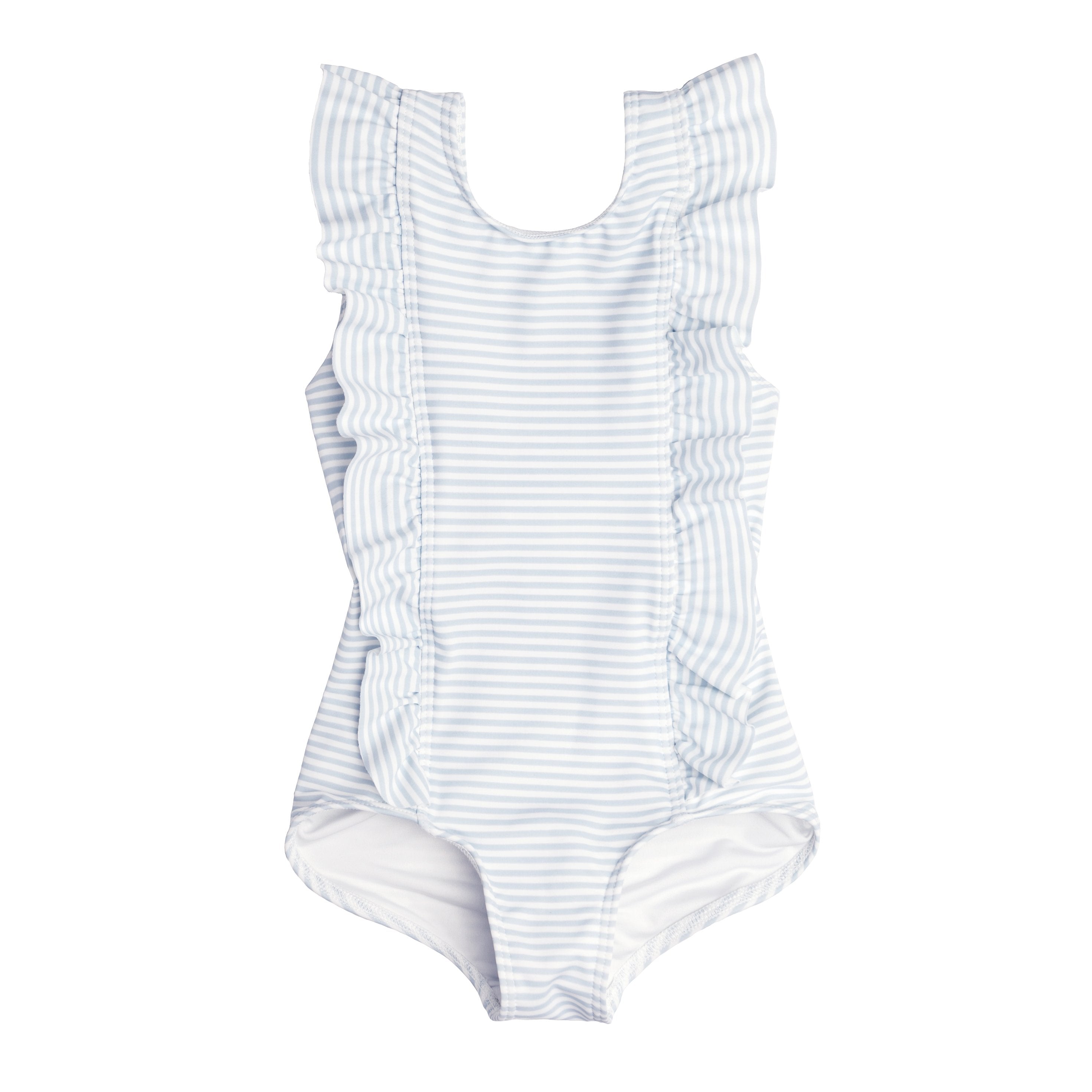 Girls Ruffle Collar One-Piece in Powder Blue Stripe