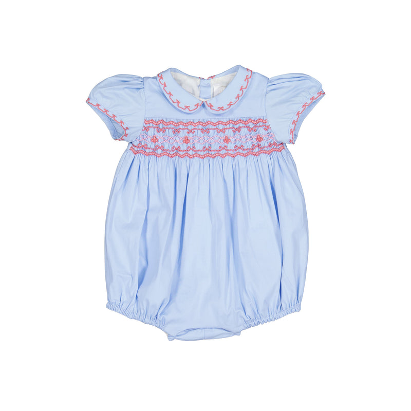 Princess Charlotte Sky Blue Smocked Baby Romper