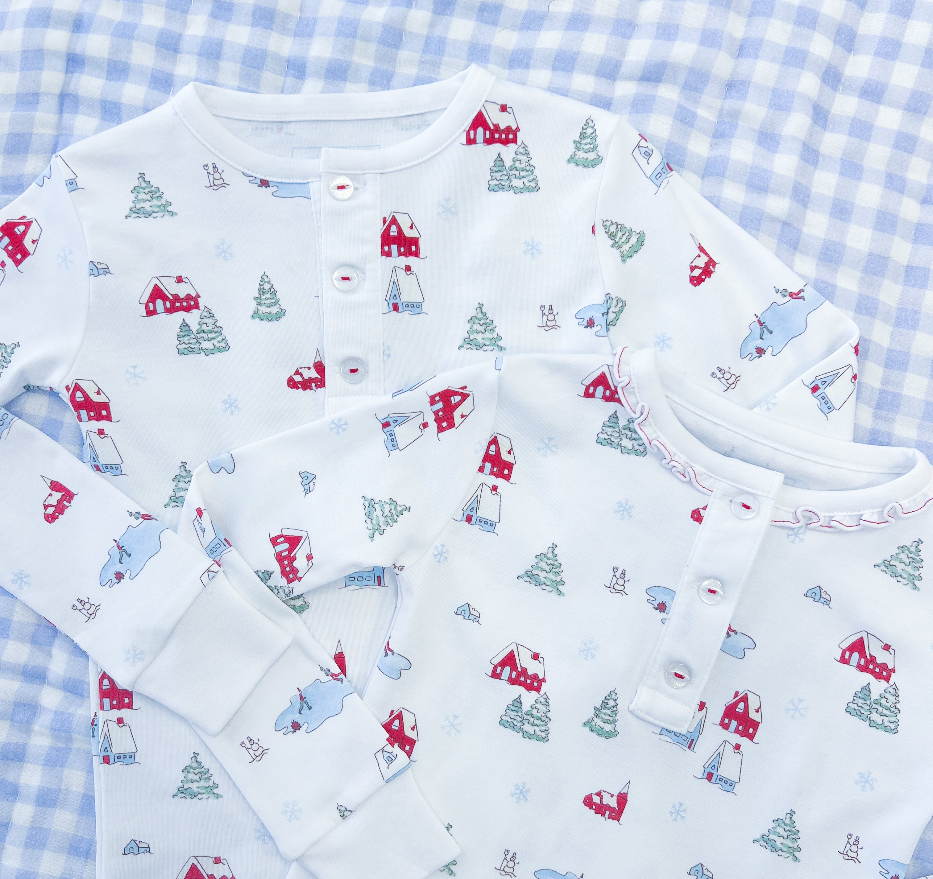 Little English traditional children's clothing, Printed Jammies in Christmas Village print for little boy