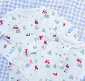 Little English traditional children's clothing, Printed Jammies in Christmas Village print for little boy