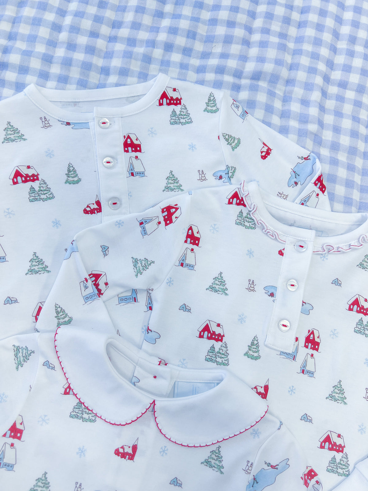 Little English traditional children's clothing, Printed Jammies in Christmas Village print for little boy