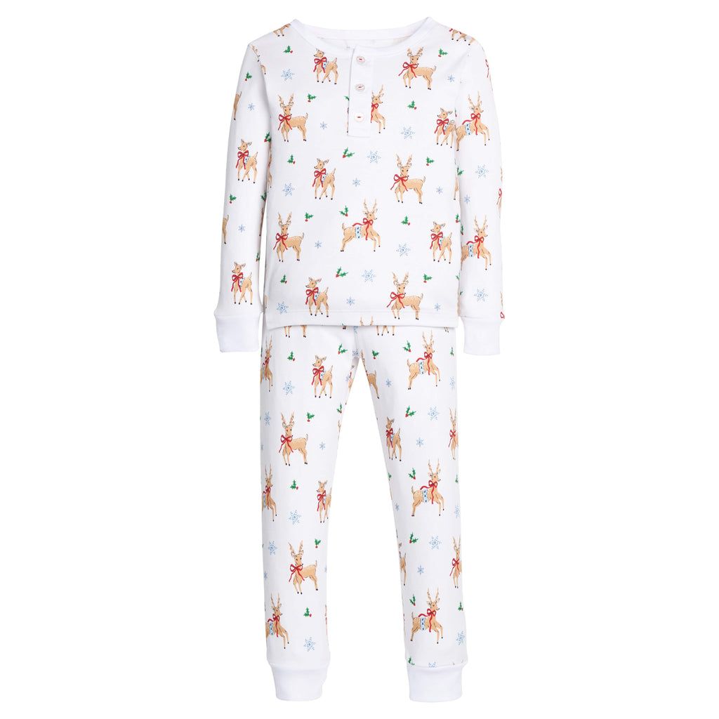little english classic children's clothing boys long sleeve and pant pajama set with all over reindeer print for holiday 