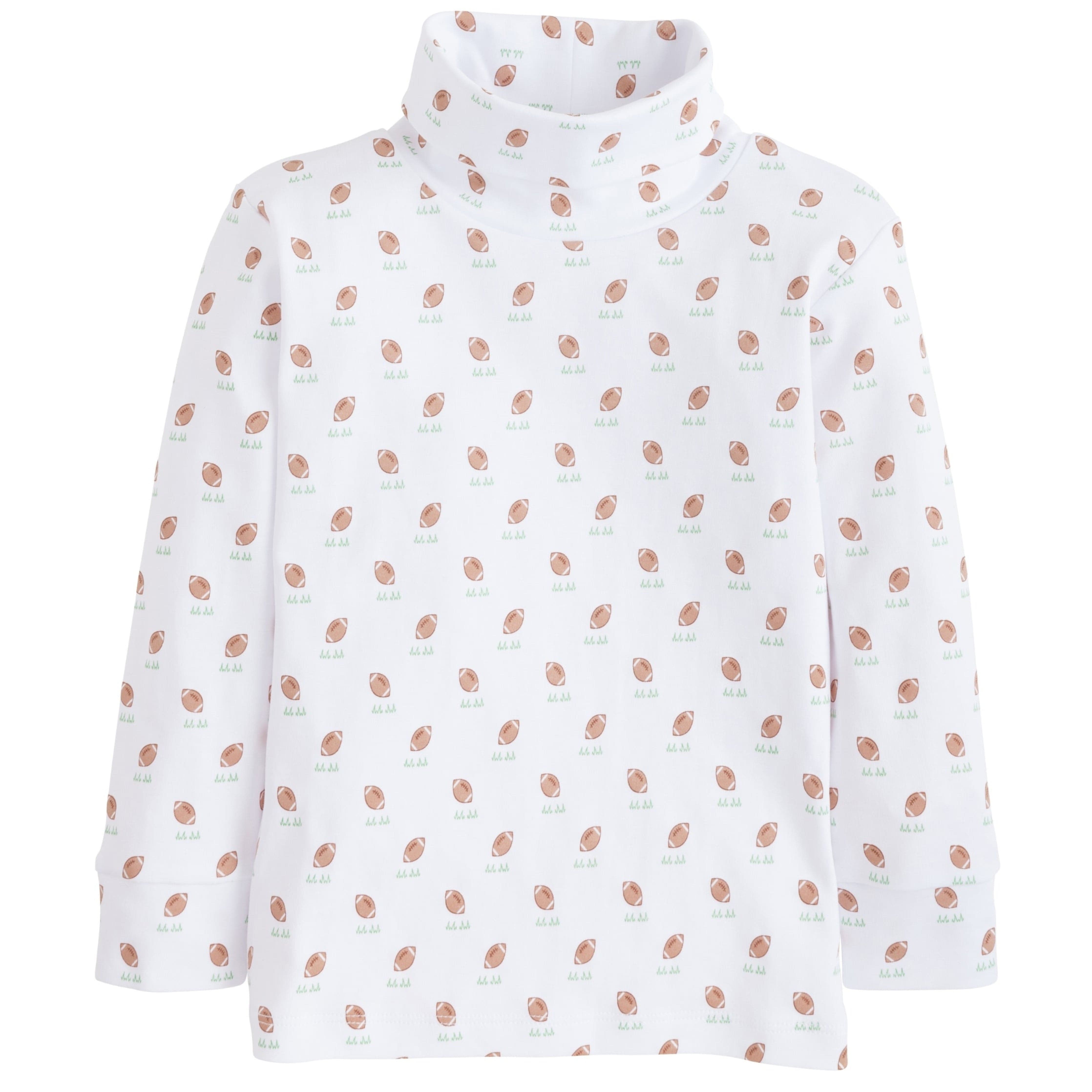 Little English classic kids clothes, white cotton turtleneck with football print for little boys