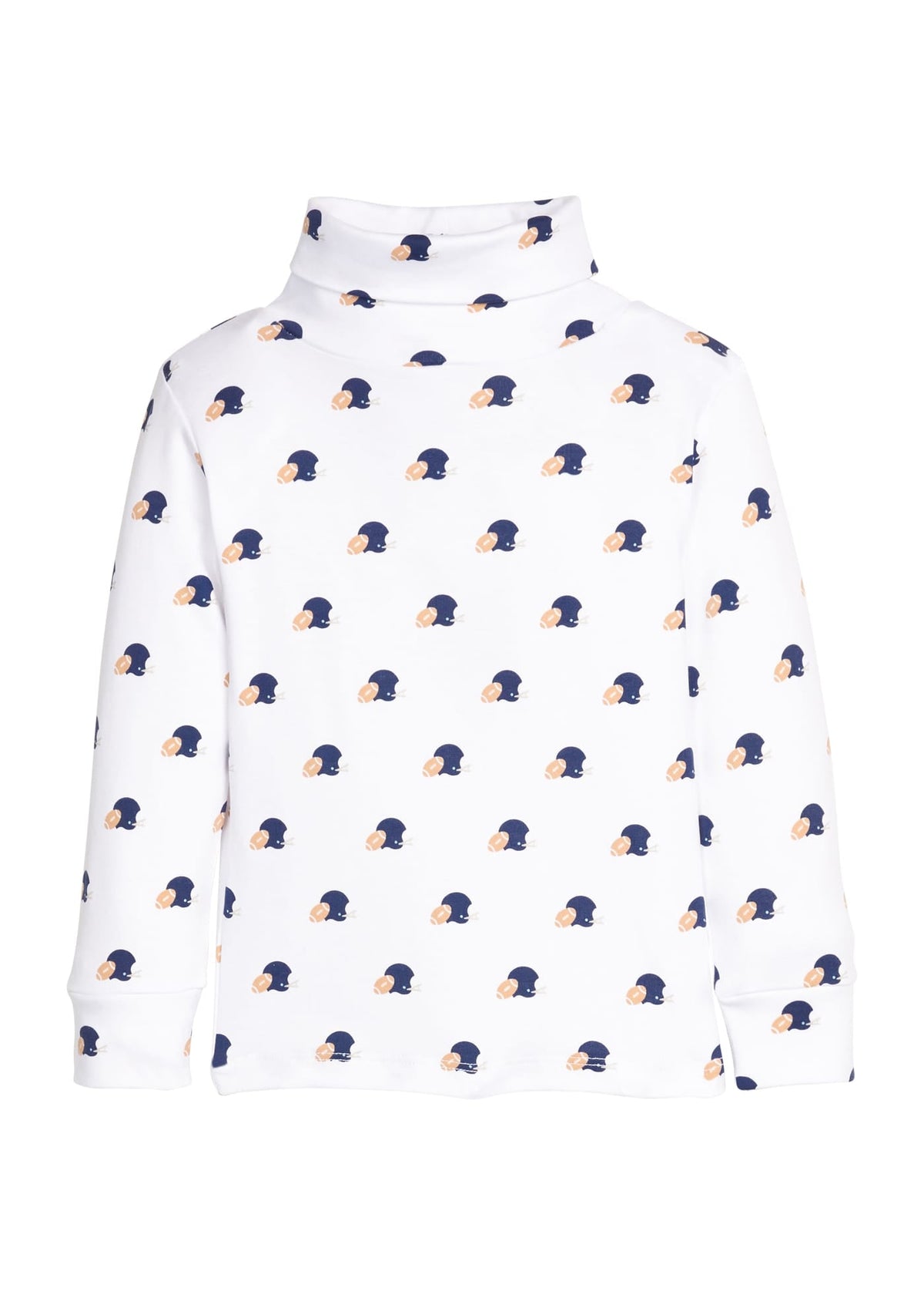 printed turtleneck with footballs & navy helmets, Little English classic boy's turtleneck