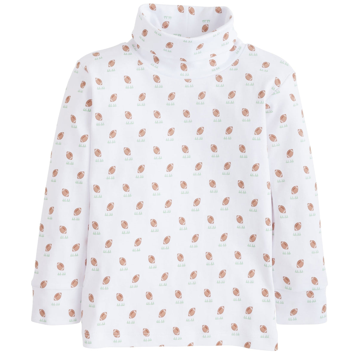Little English classic kids clothes, white cotton turtleneck with football print for little boys