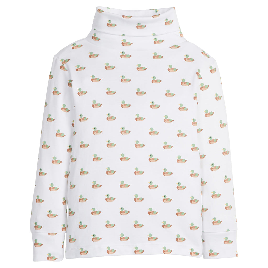 little english classic children's clothing boys white turtleneck with all over mallard print 
