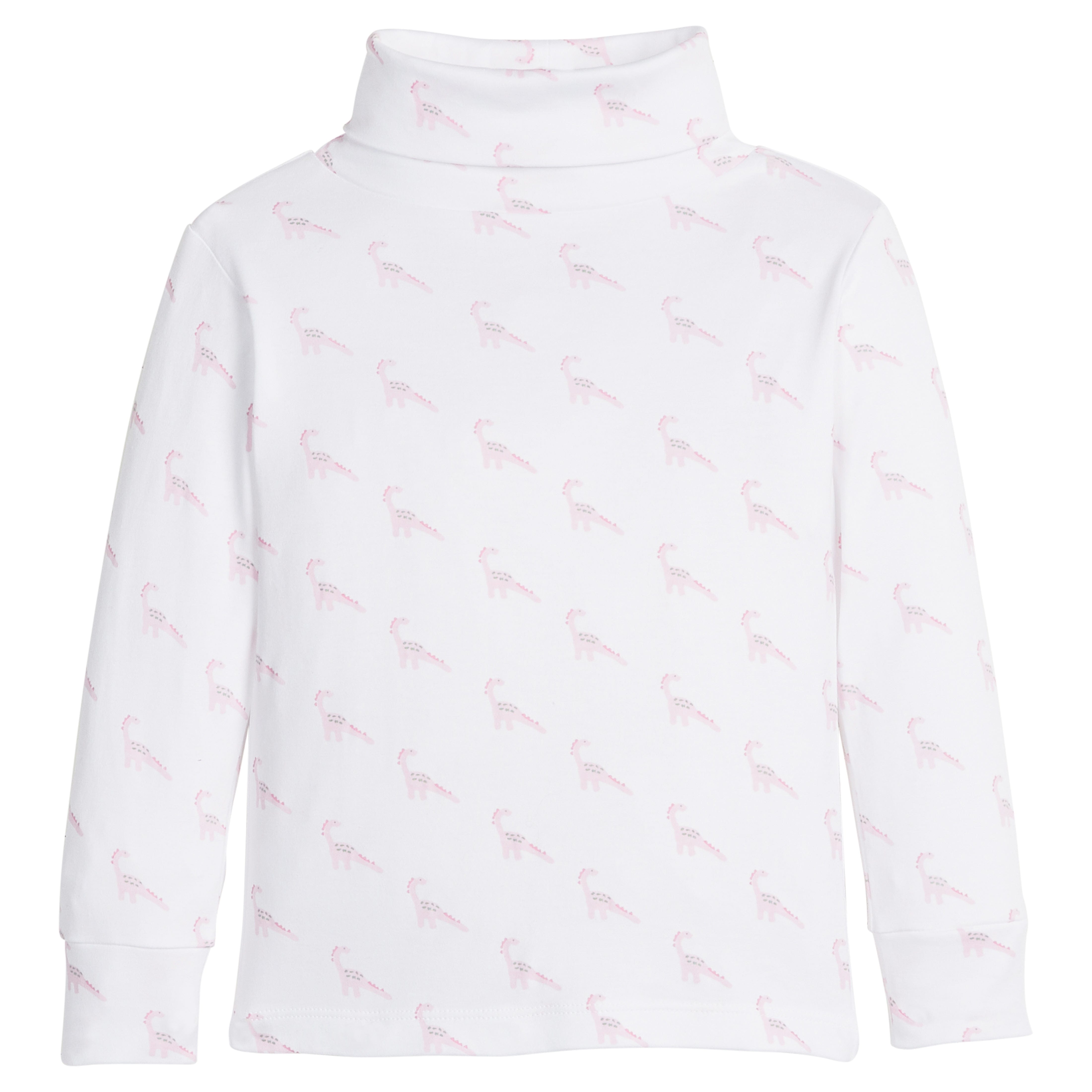 little english classic children's clothing girls white turtleneck with pink dinosaur print 