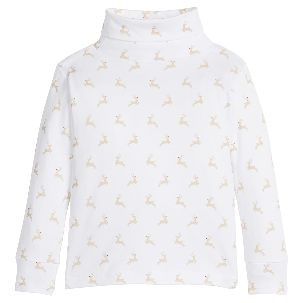 little english classic children's clothing unisex white turtleneck with reindeer print 