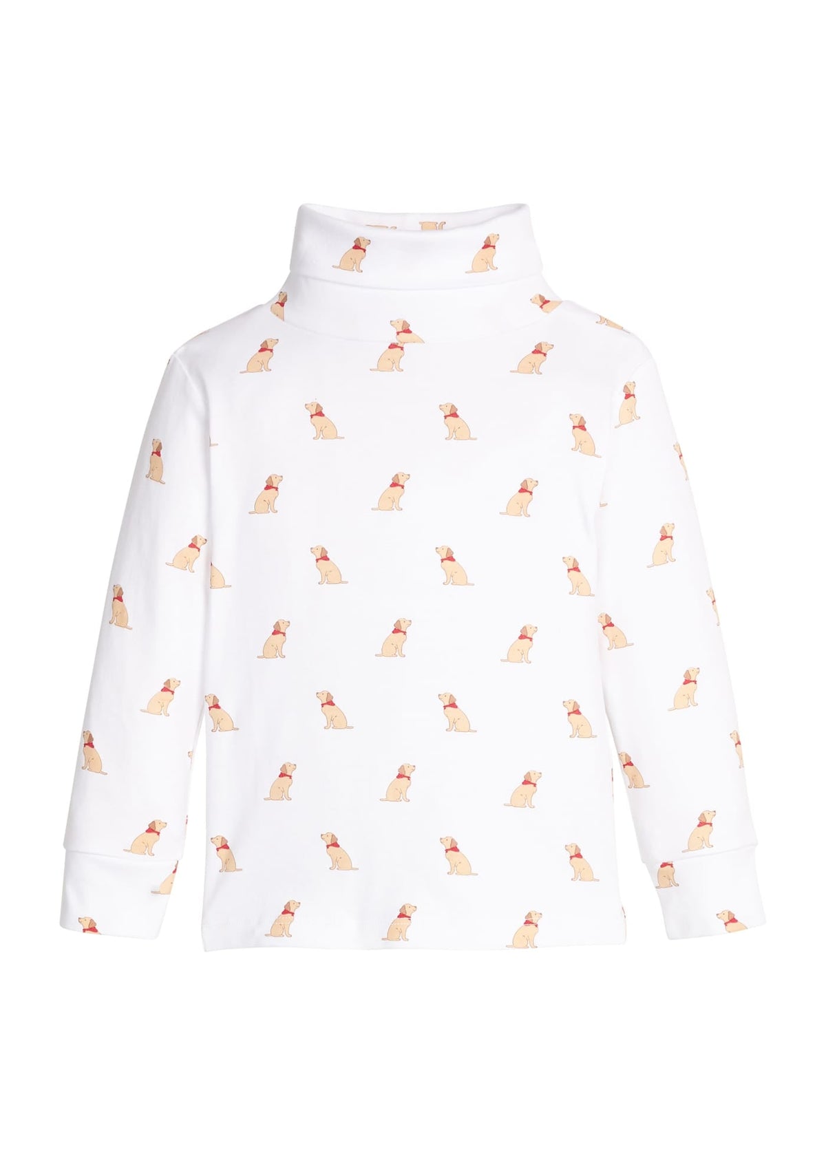Little English classic children's clothing. White knit turtleneck with seated lab print 