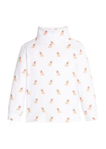 Little English classic children's clothing. White knit turtleneck with seated lab print 