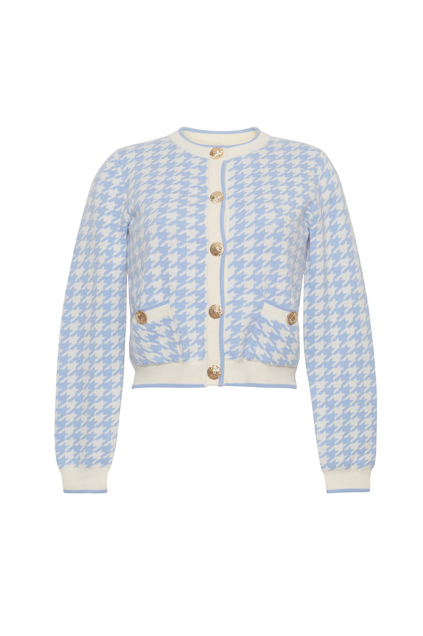 Priscilla Cardigan in Houndstooth Blue