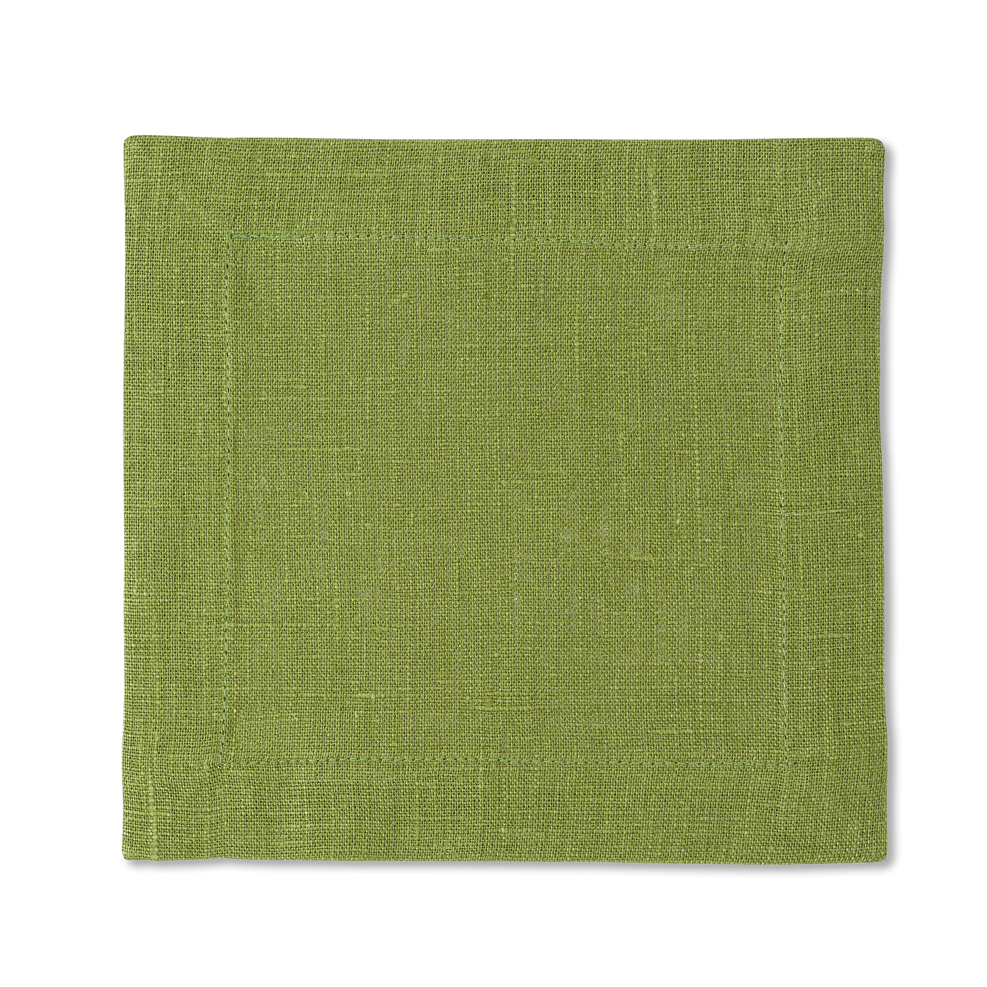 A square linen cocktail napkin in the color lime