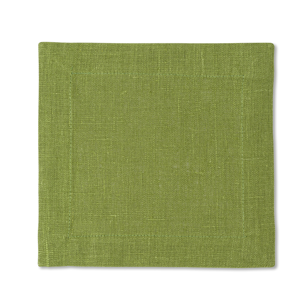 A square linen cocktail napkin in the color lime