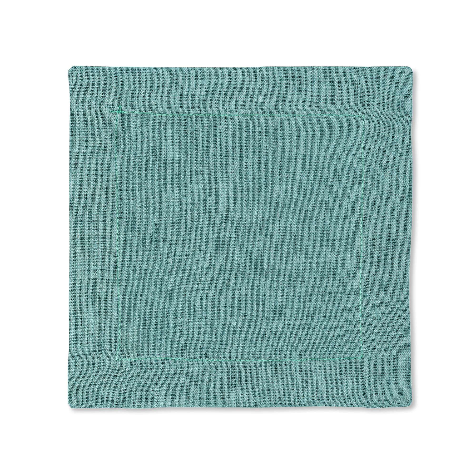 A square linen cocktail napkin in the color marine