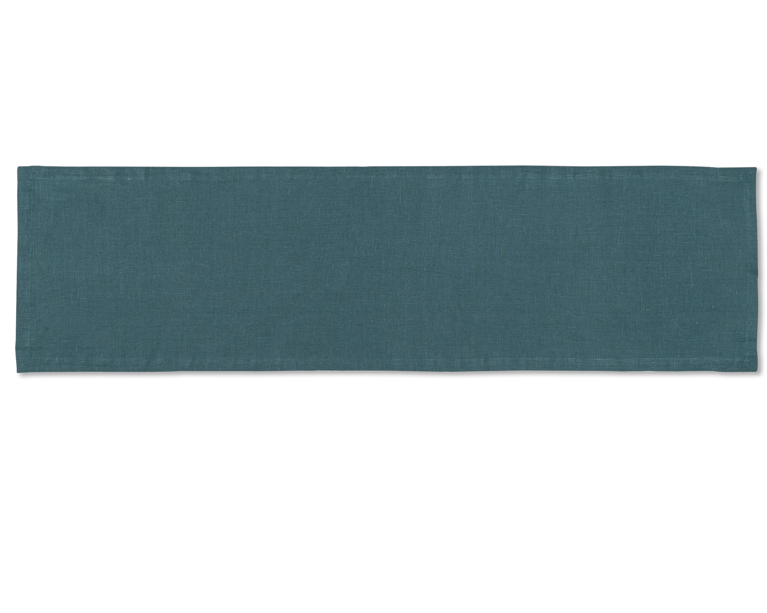 A linen table runner in the color peacock