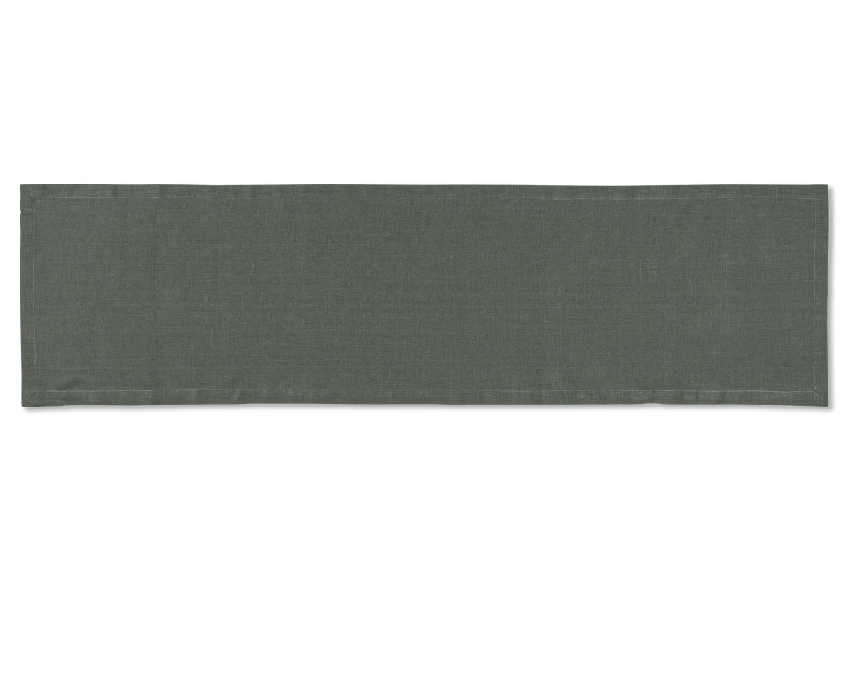 A linen table runner in the color pewter