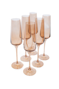 Estelle Colored Champagne Flute, Set of 6 in Amber Smoke