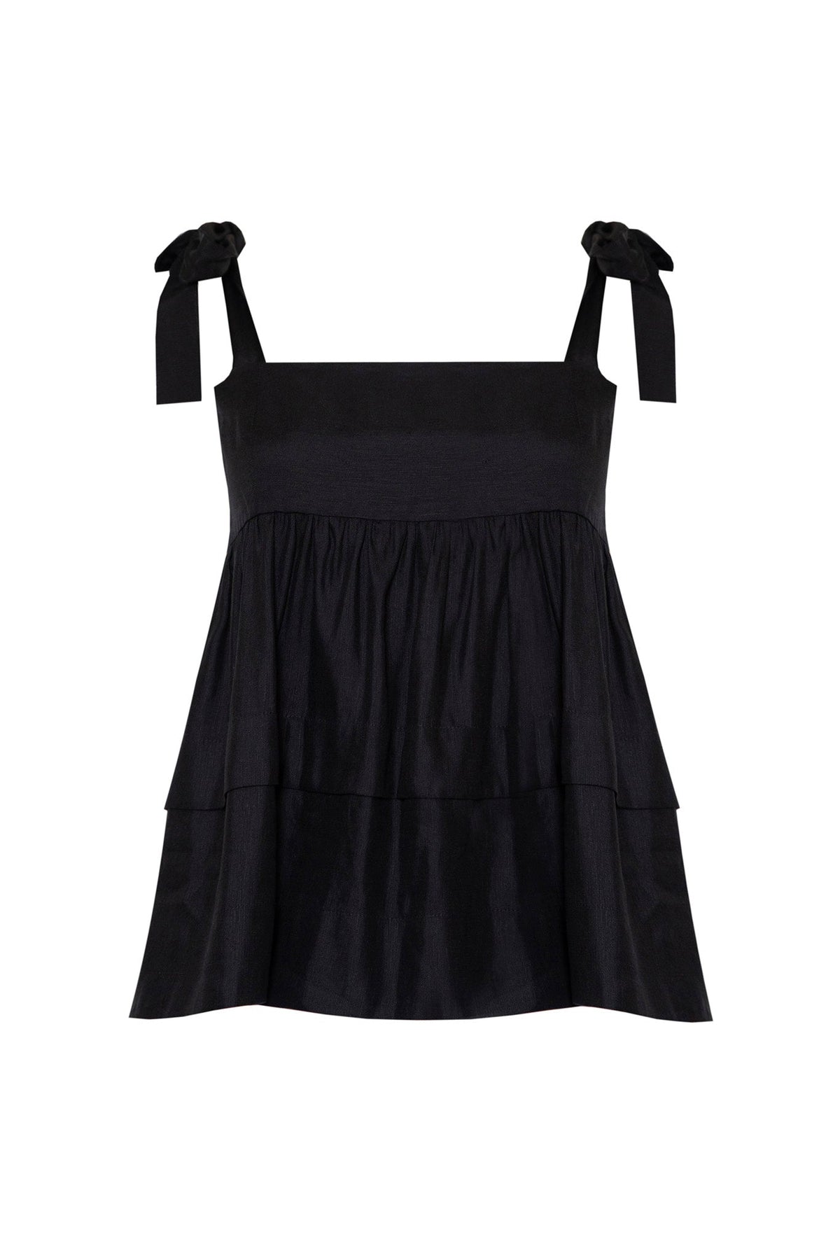 The Pruett top has self tie straps and an empire waist with tiered panels for a flowy silhouette.