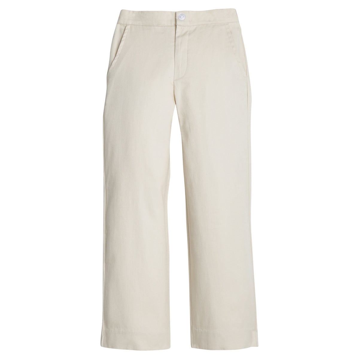 Little English classic pull on pants for little boys. Khaki twill pant with elastic waistband in back and faux button front.