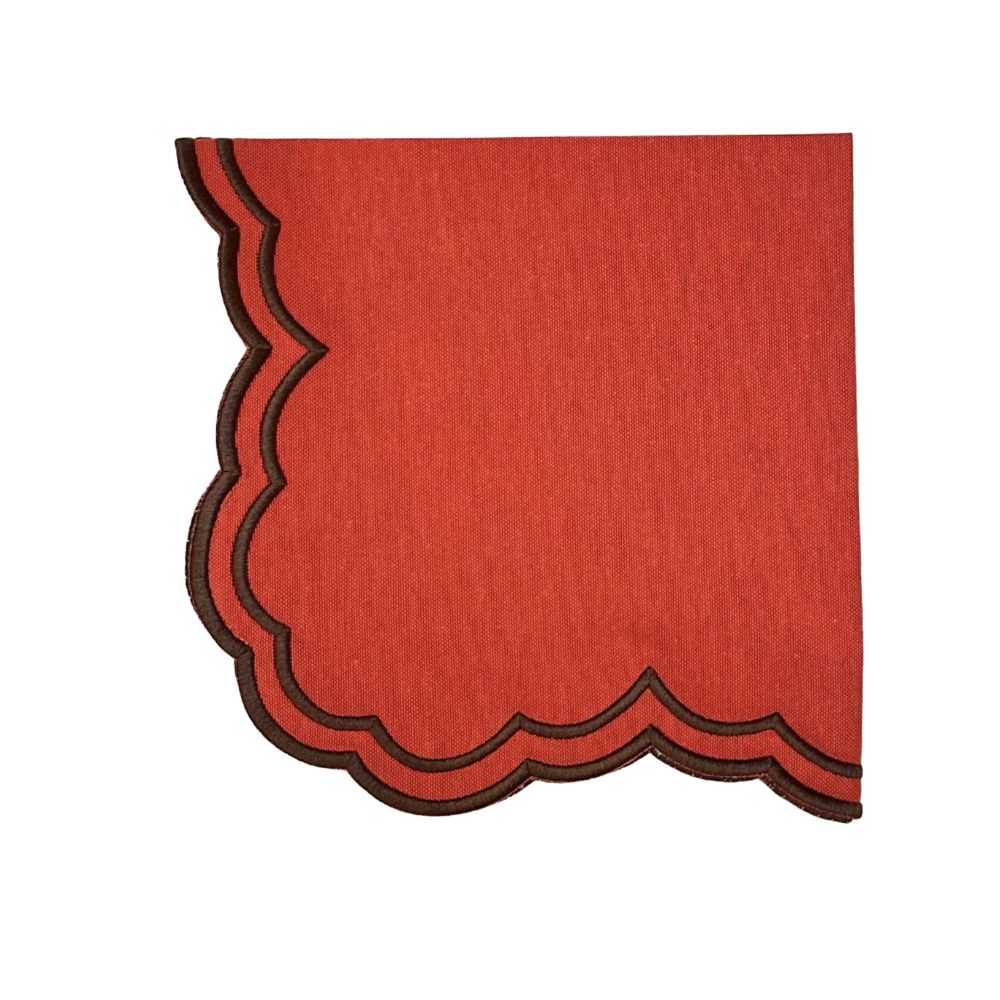 Pumpkin Napkin with cocoa embroidered scalloped finish