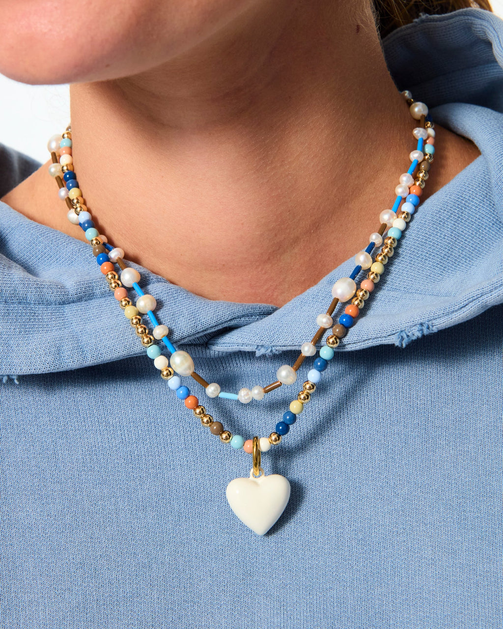 The Happy Baby Bead Necklace Duo in Denim