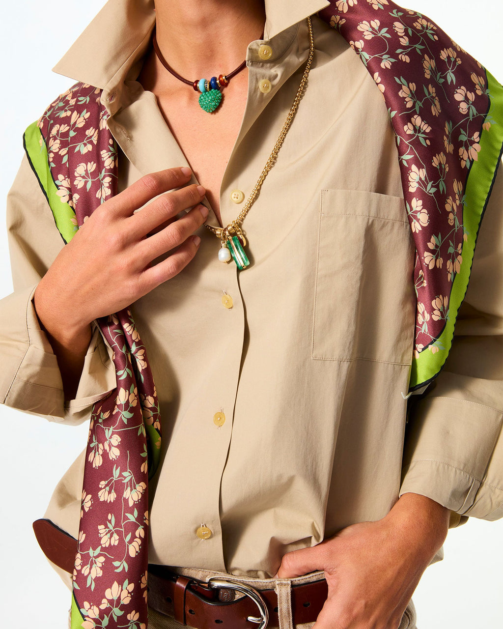 The Leather Stone Slider Necklace in Brown