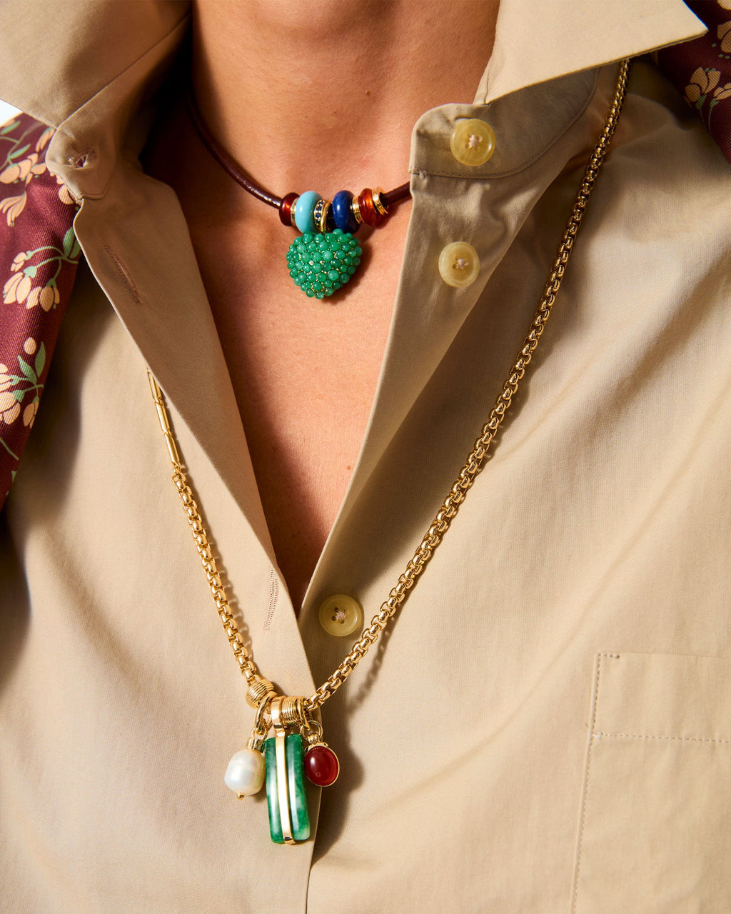 The Leather Stone Slider Necklace in Brown