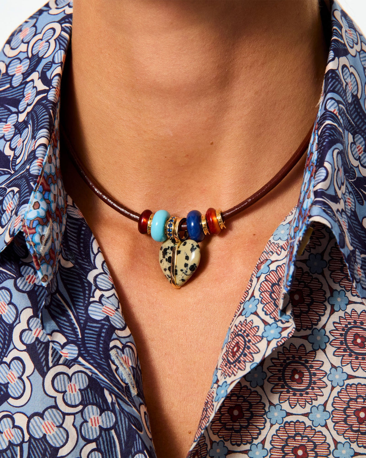 The Leather Stone Slider Necklace in Brown
