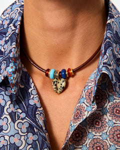 The Leather Stone Slider Necklace in Brown