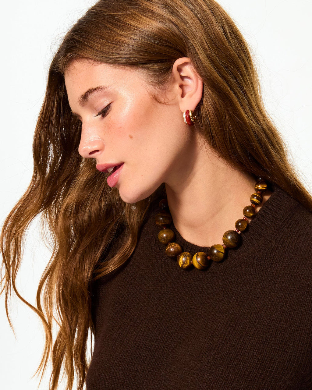 The Stone Huggie Earrings in Carnelian