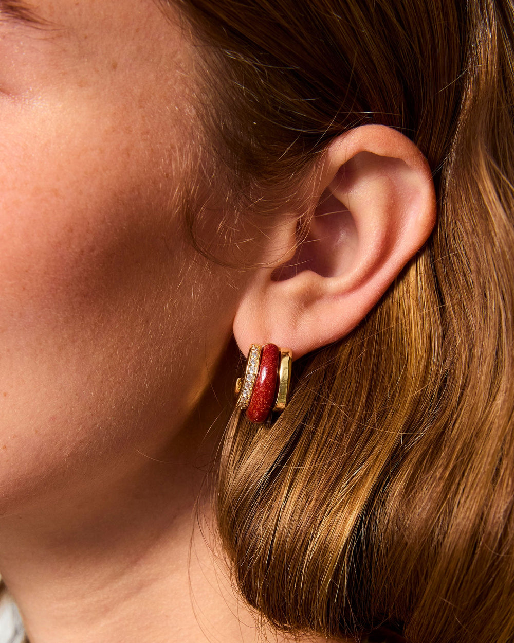 The Stone Huggie Earrings in Carnelian
