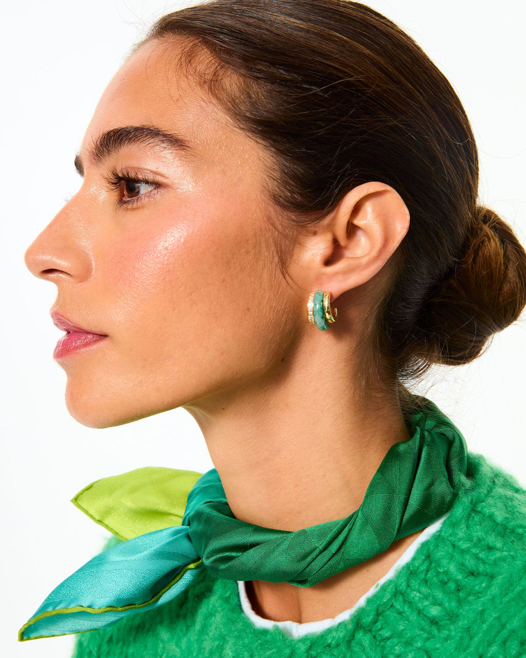 The Stone Huggie Earrings in Moss Agate