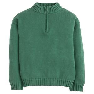 Little English classic childrens clothing, boys hunter green quarter zip sweater