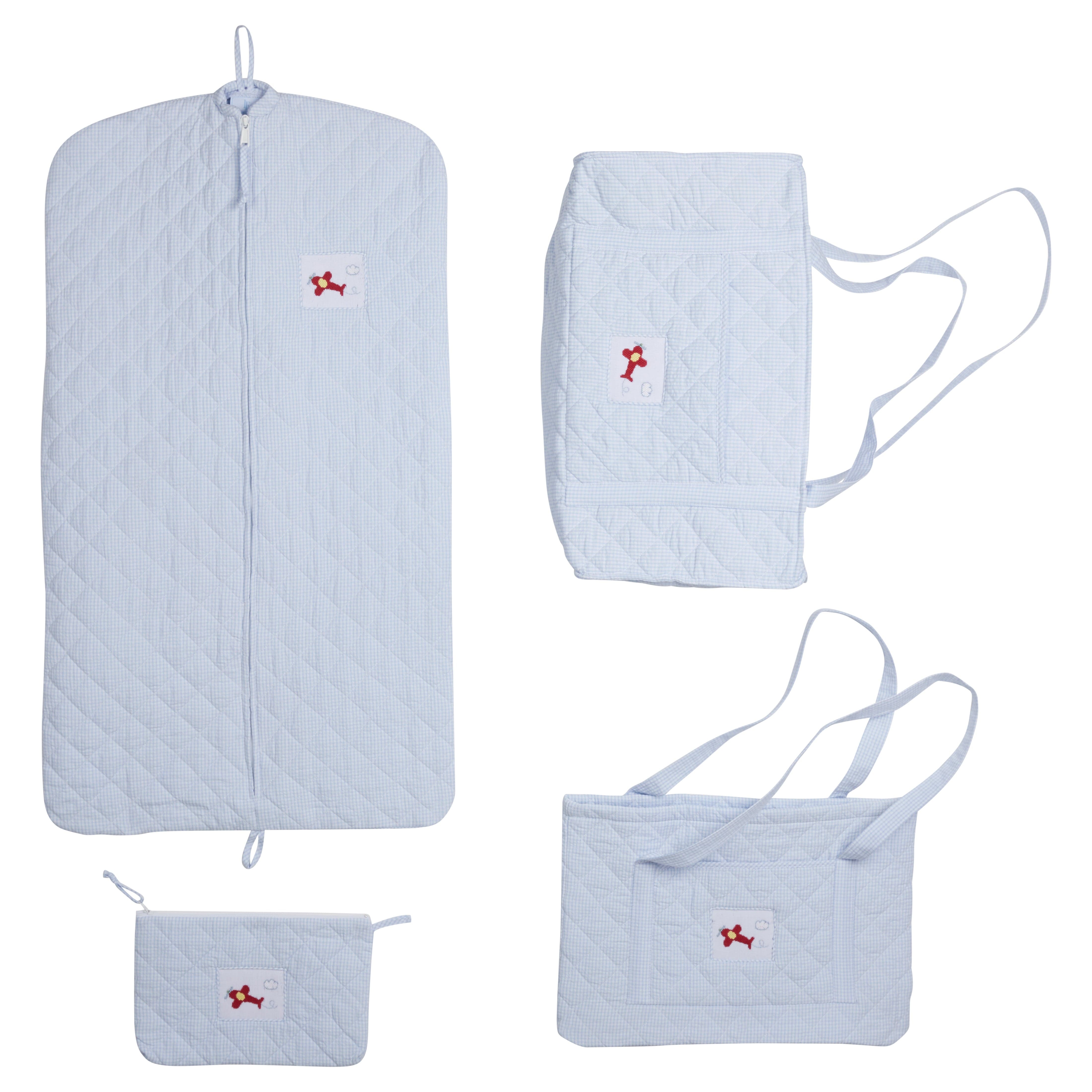 Boys Quilted Luggage in Light Blue Airplane