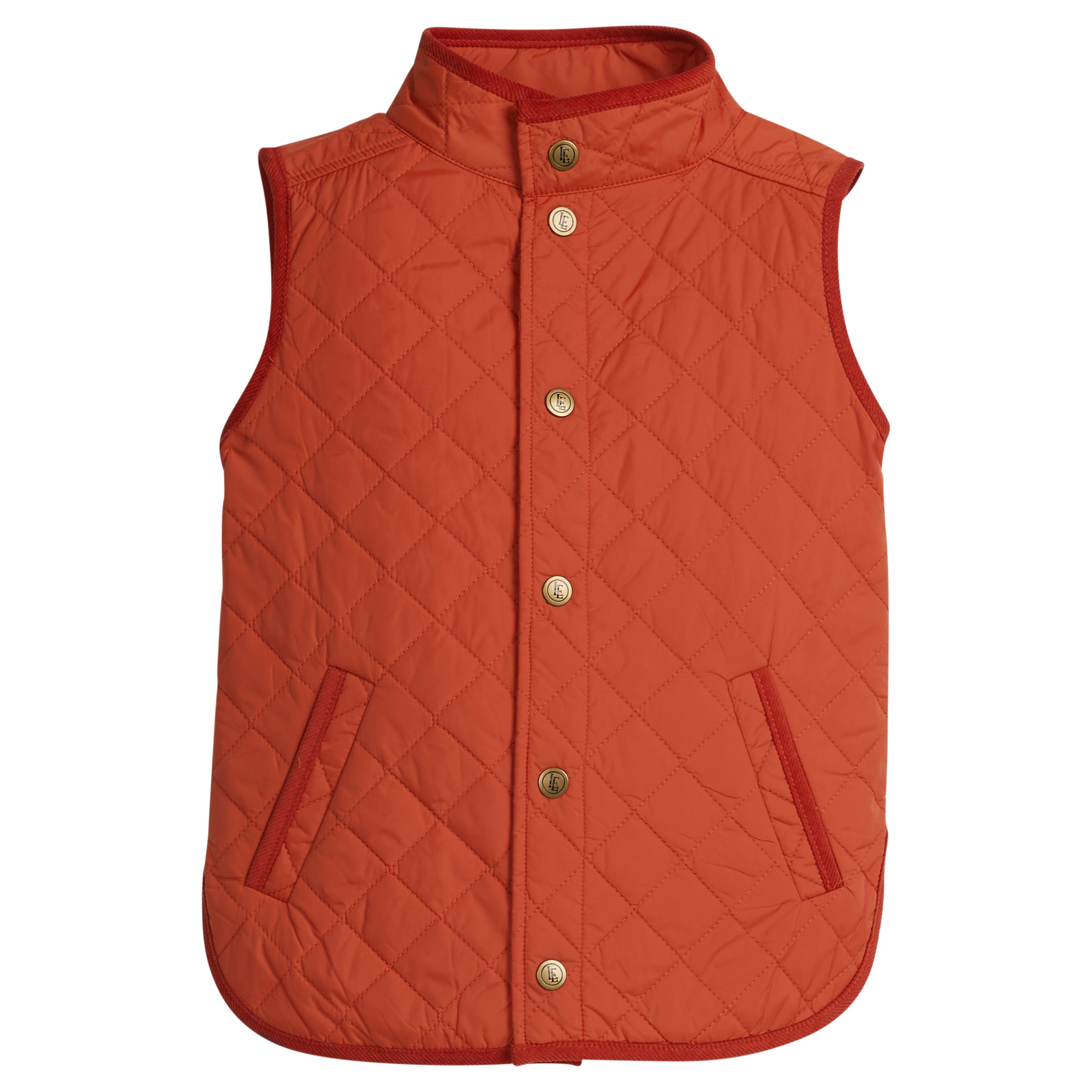 Little English classic children's clothing, traditional quilted vest in deep orange for boys and girls for fall
