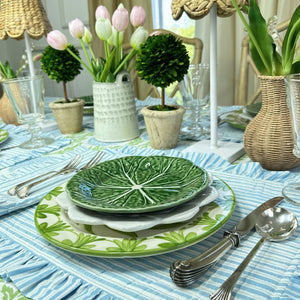 Quilted Ruffle Placemats in Blue Stripe, Set of 4