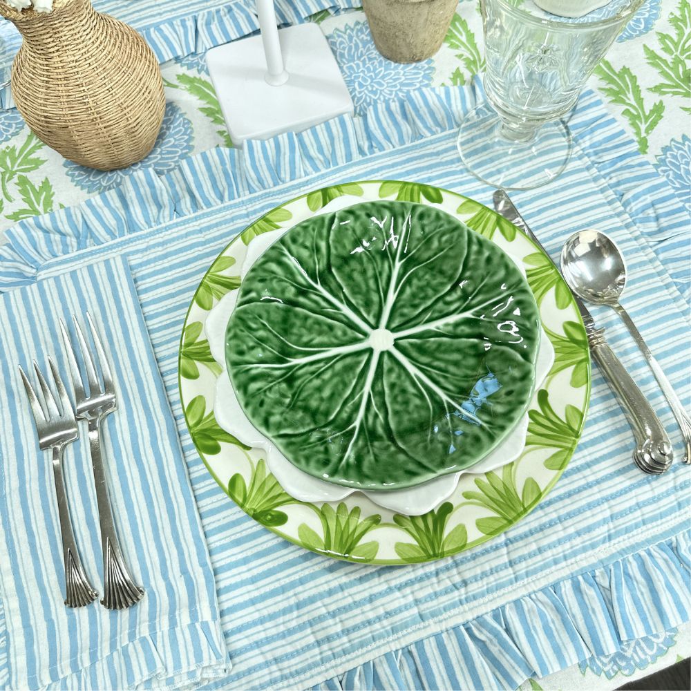 Quilted Ruffle Placemats in Blue Stripe, Set of 4