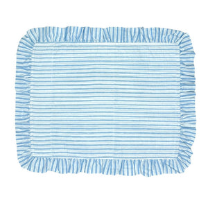Quilted Ruffle Placemats in Blue Stripe, Set of 4
