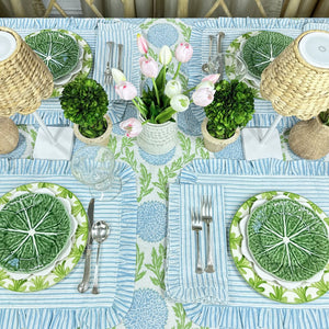 Quilted Ruffle Placemats in Blue Stripe, Set of 4