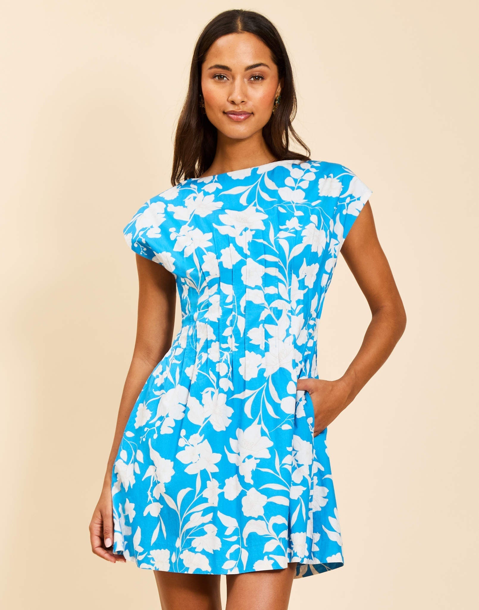Quinn Pintuck Mini Dress in Huckleberry Blue | Over The Moon